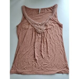 Olivia Moon Womens Terracotta Braided Macrame Neckline Tank Top Medium USA Made